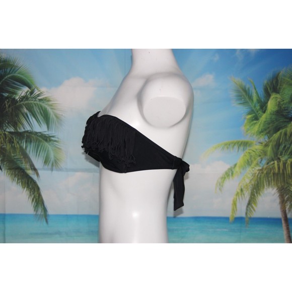 American Eagle AEO Bikini Swim Top Black Fringed Bandeau Tie Back Size M - Picture 4 of 7